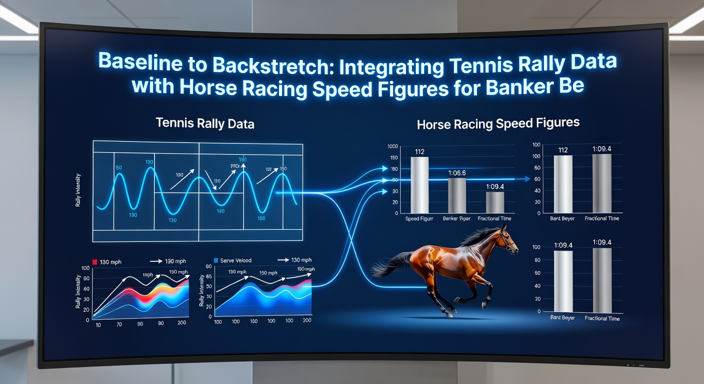 Integrated data dashboard displaying tennis rally lengths merged with horse racing speed figures for accumulator planning