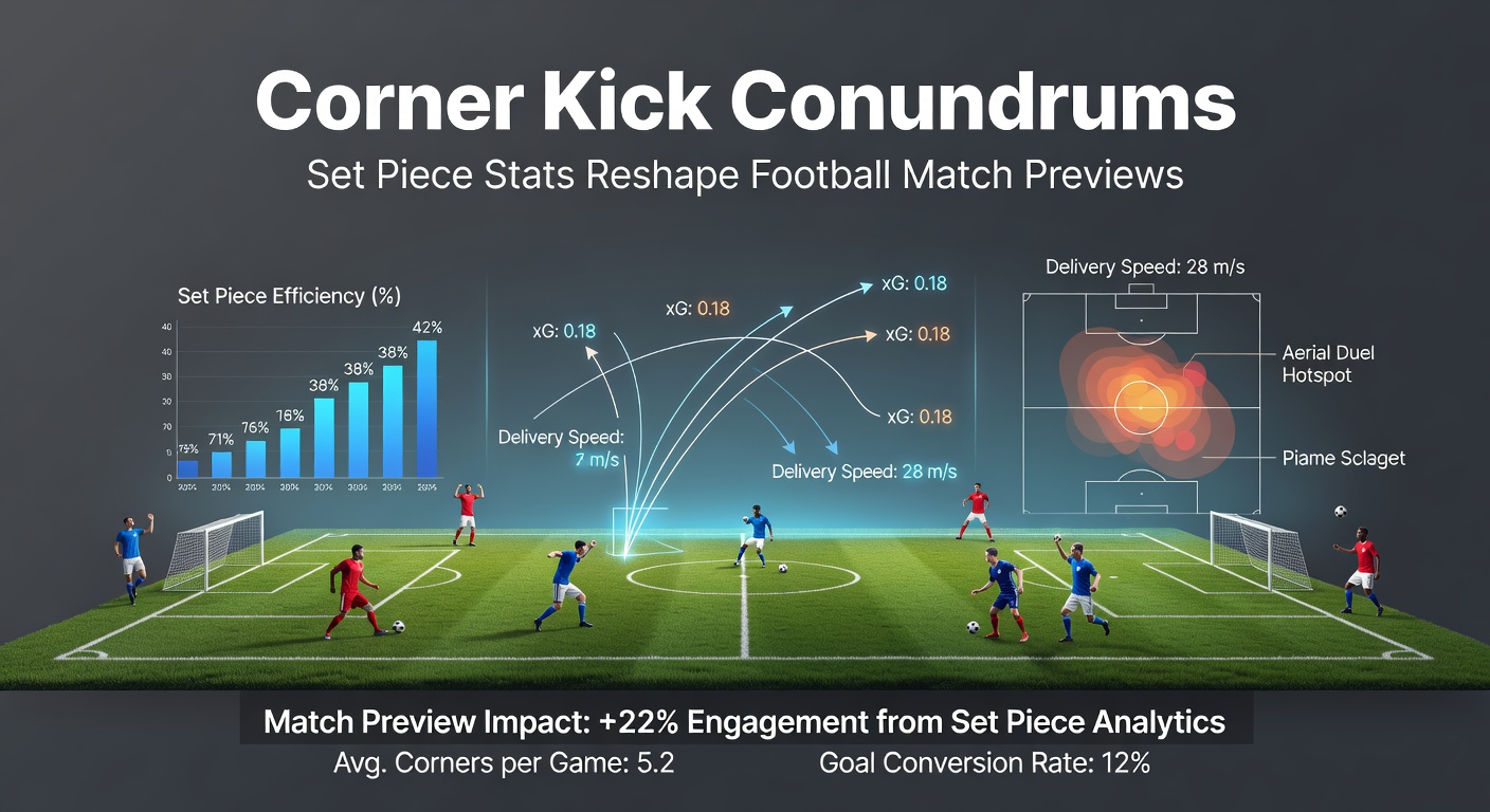 A player delivering a precise corner kick into a crowded penalty area during a tense football match, highlighting the chaos and opportunity set pieces create