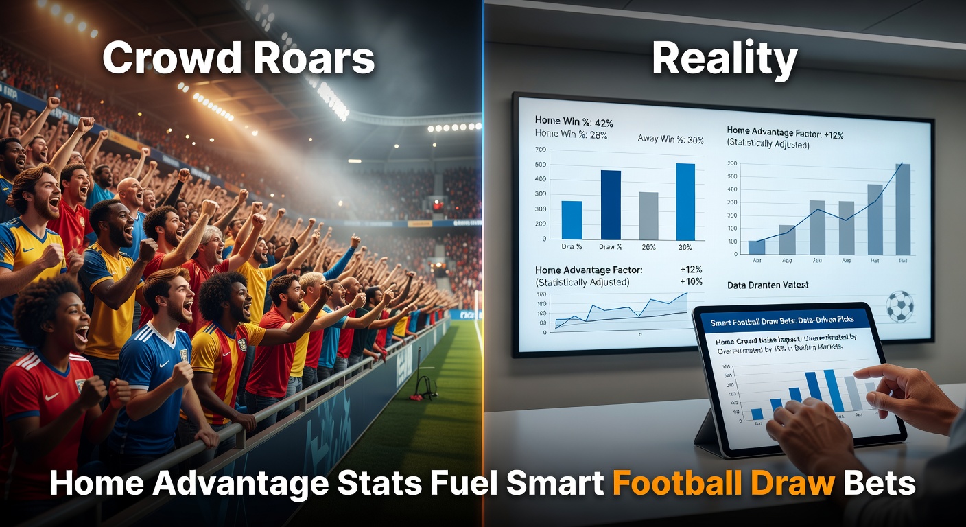 Soccer players in a tense draw match, with stats overlay showing equal chances and home crowd subdued
