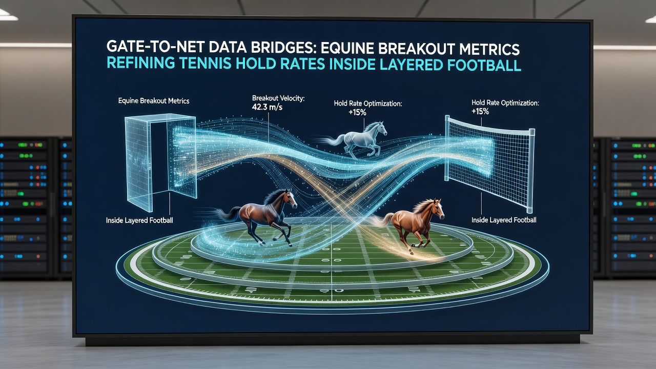 Diagram showing layered parlay construction with equine data inputs feeding tennis hold rates and football outcomes