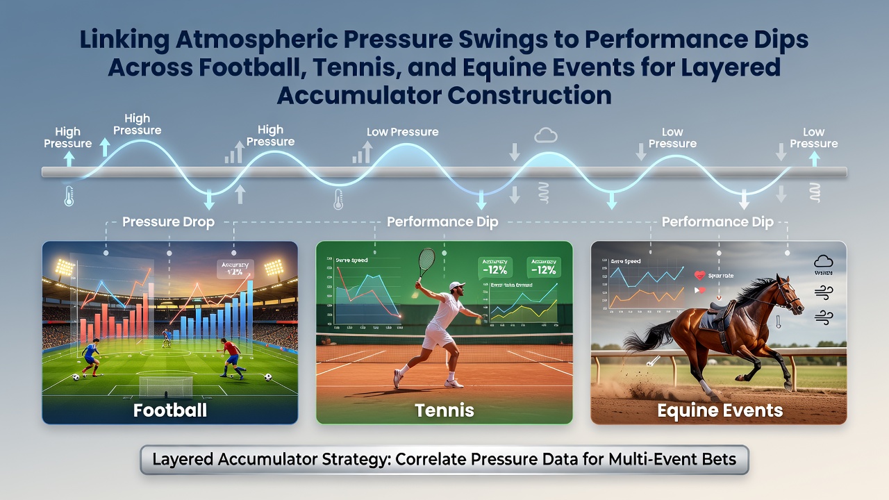 Atmospheric pressure monitoring equipment alongside football pitch, tennis court and racecourse diagrams showing performance correlation data
