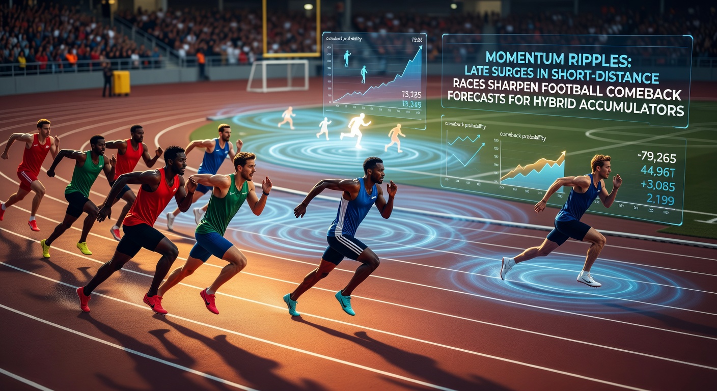 Horse powering through final furlong in a sprint race, crowd in background, evoking late momentum surge