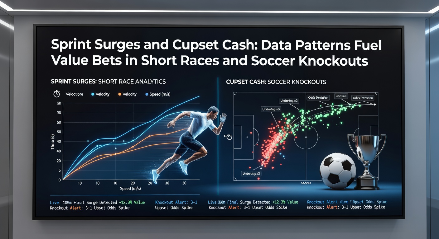 Soccer cup knockout upset scene: underdog player celebrating goal amid stunned favorites, stadium lights glaring