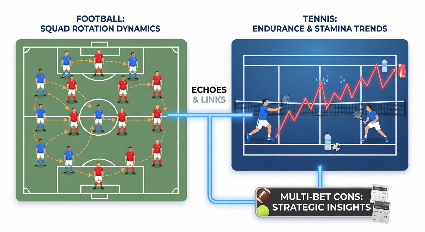 Data visualization connecting football rotation effects and tennis player stamina for accumulator bet planning