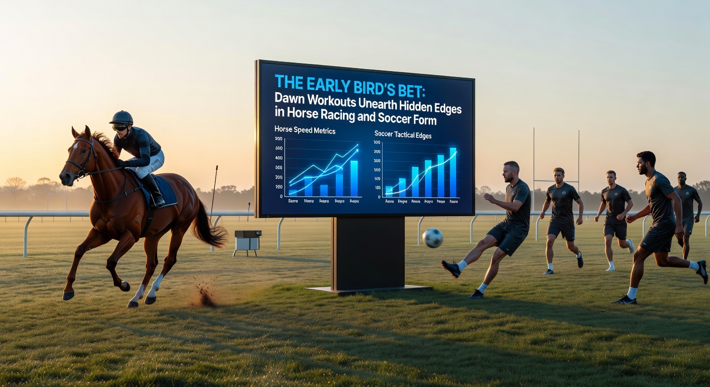 Soccer players in early morning training, coach timing sprints on a dew-covered field under rising sun