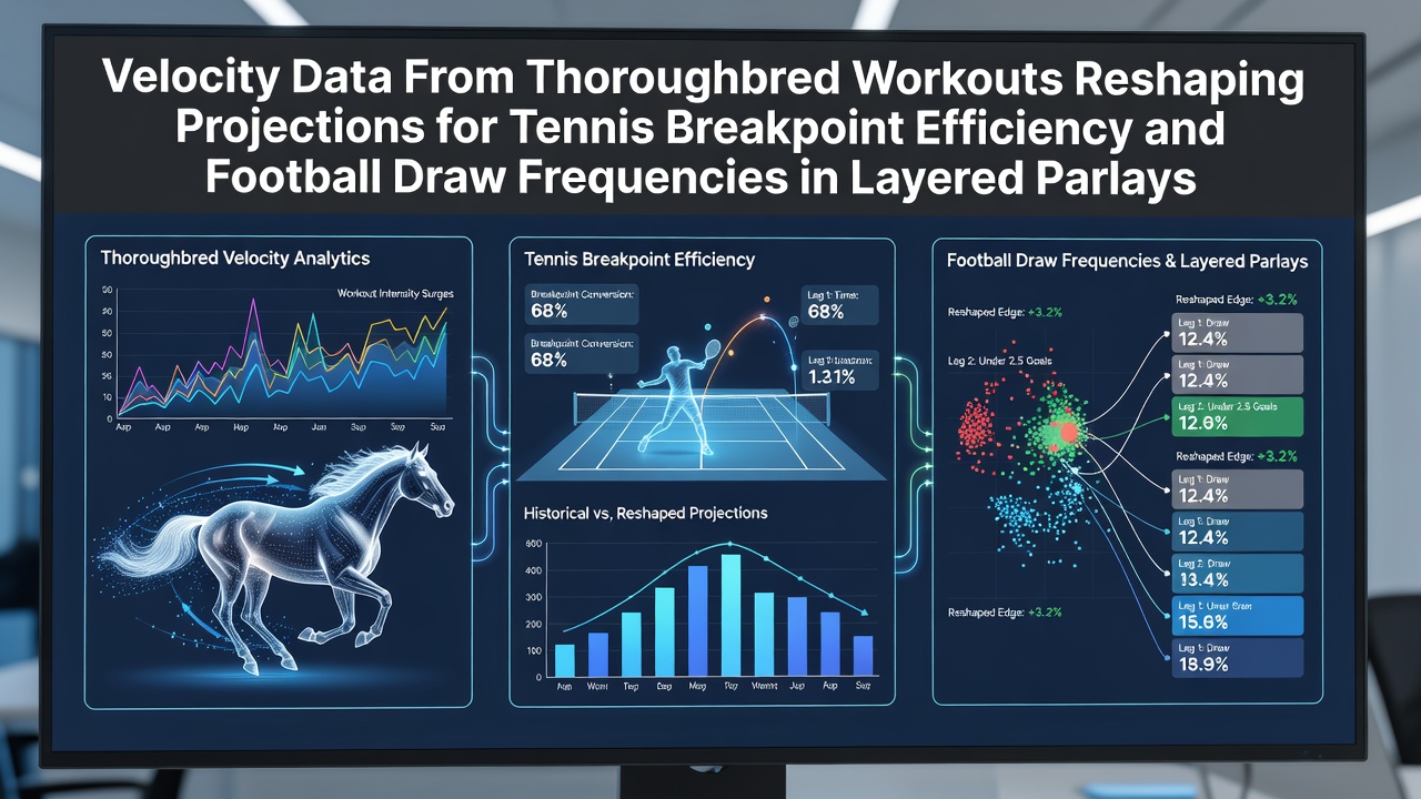 Thoroughbred horses in training with velocity tracking equipment overlaid on tennis and football data visualizations