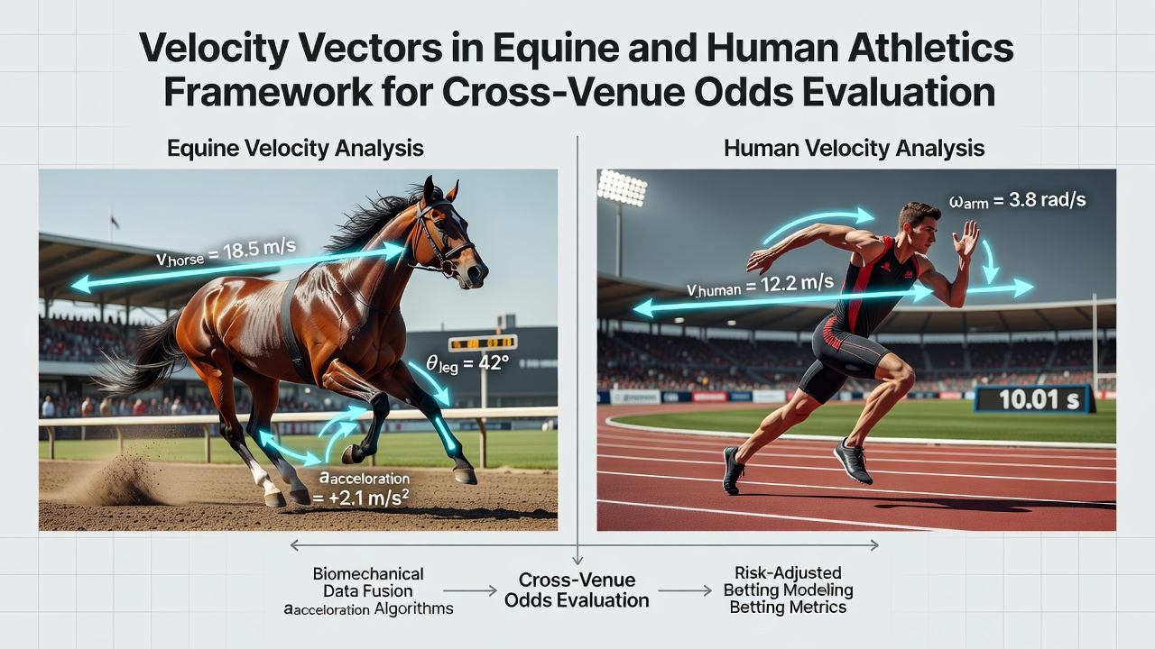 Comparison chart of velocity vector data from horse races and human track events at multiple international venues