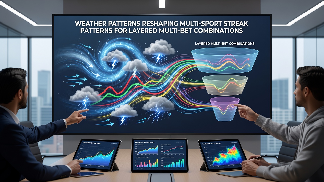 Layered betting slip showing combined selections across football, tennis, and horse racing influenced by weather data
